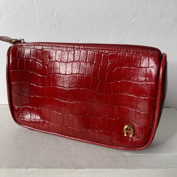 Etienne Aigner Handbags - Etienne Aigner CROCODILE EMBOSSED COSMETIC CASE ZIPPED